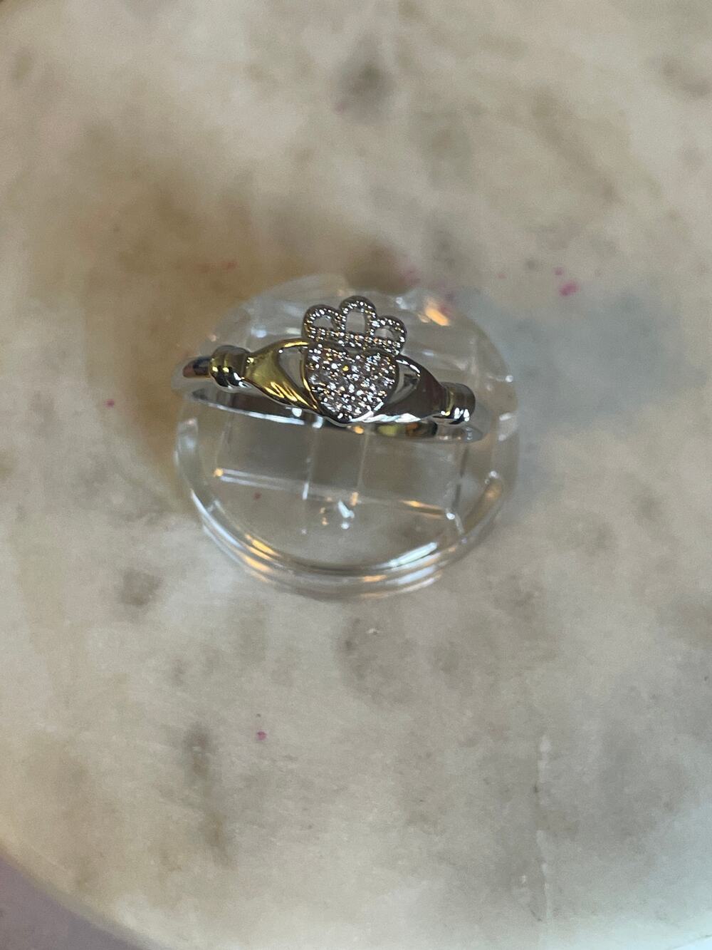 Silver Heart  claddagh Ring with  cz stones 9